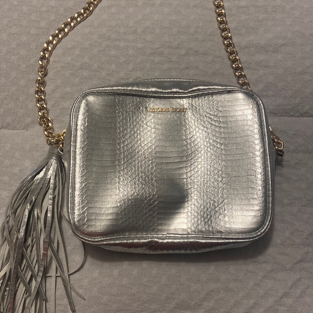 Silver, metallic, purse, cross body